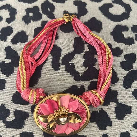 Pretty Pierre Cardin Pink & Gold Statement Choker Lovely Summer Jewellery 37cm - Picture 4 of 6